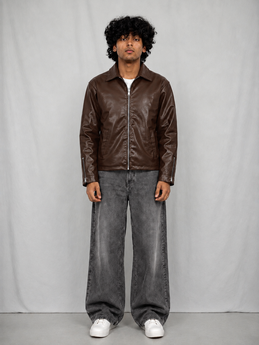 BOXY CROPPED FAUX LEATHER JACKET