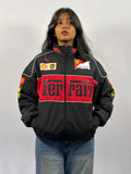 F1 FERRARI BLACK PUFFER PRINTED UNISEX JACKET by Monte Lino