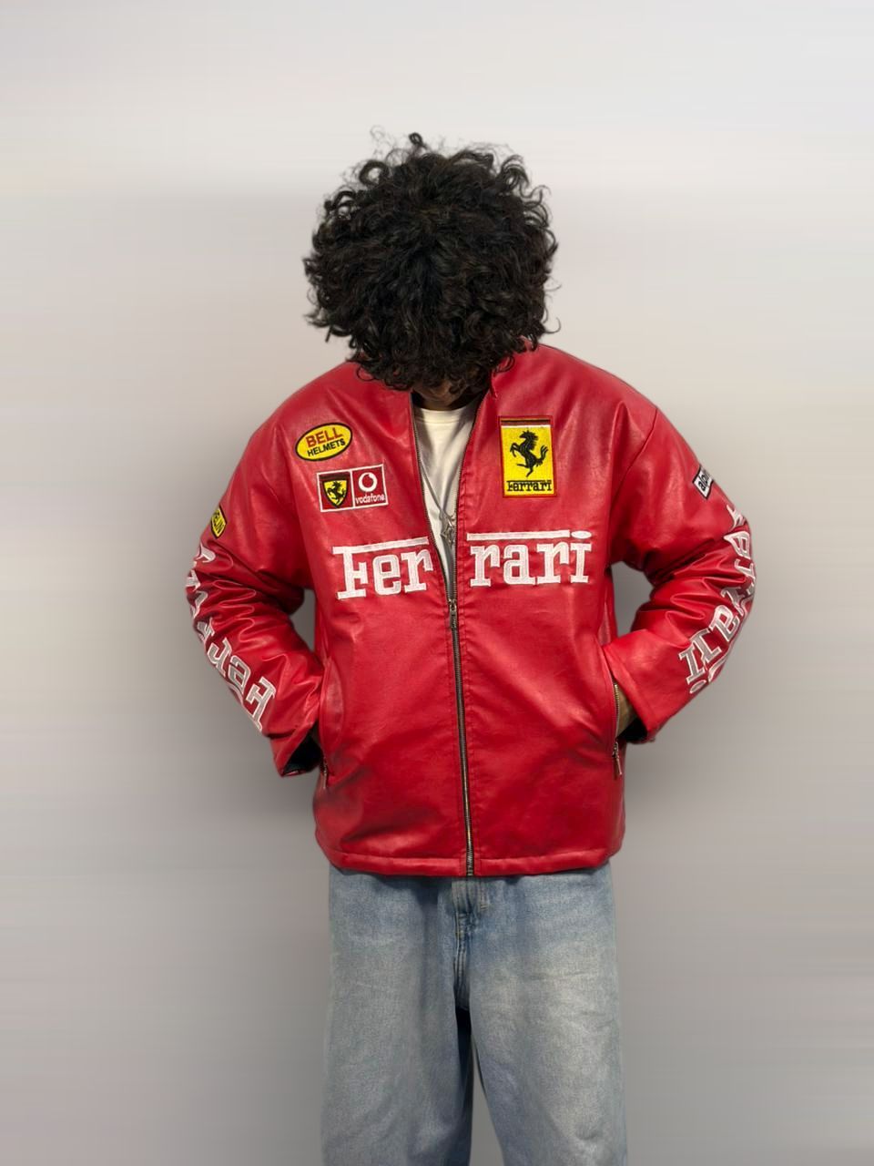 F1 RED FERRARI UNISEX LEATHER JACKET