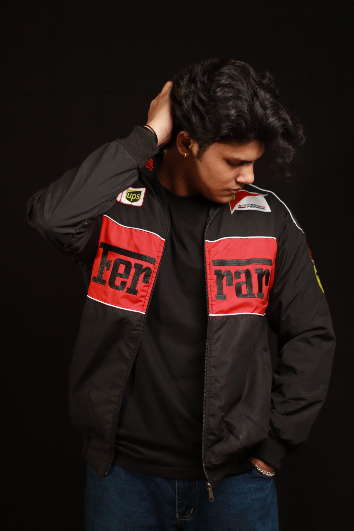 F1 BLACK FERRARI UNISEX EMBROIDED JACKET