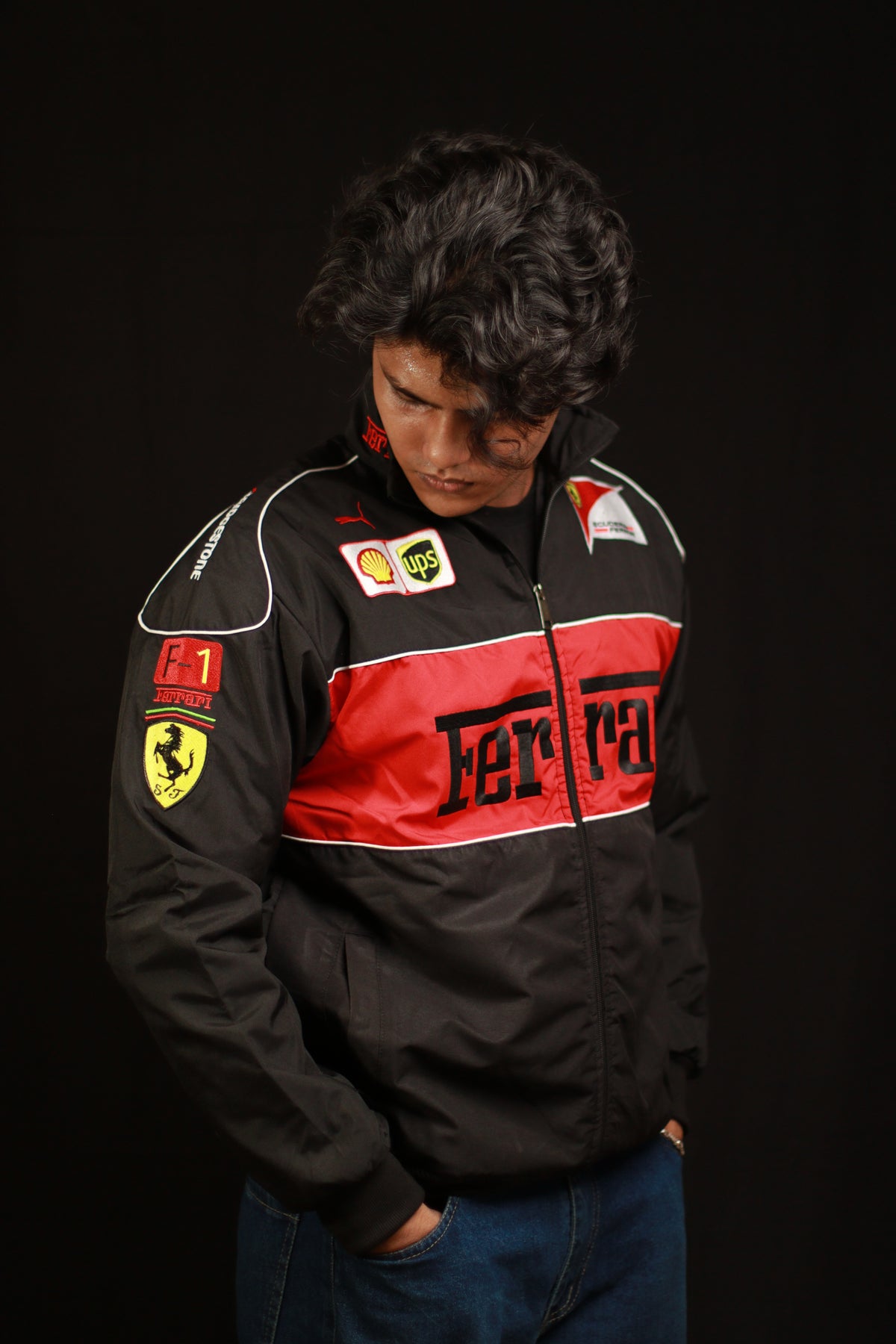 F1 BLACK FERRARI UNISEX EMBROIDED JACKET