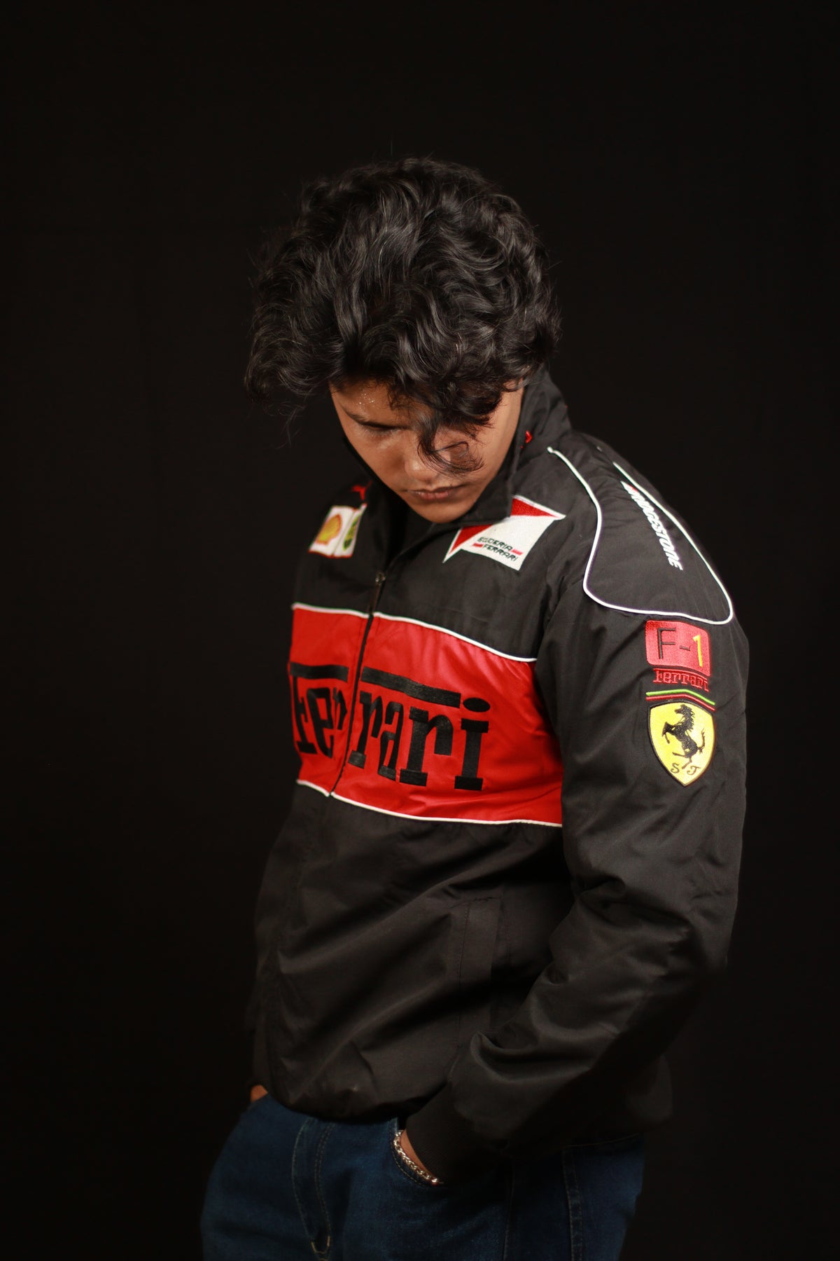 F1 BLACK FERRARI UNISEX EMBROIDED JACKET