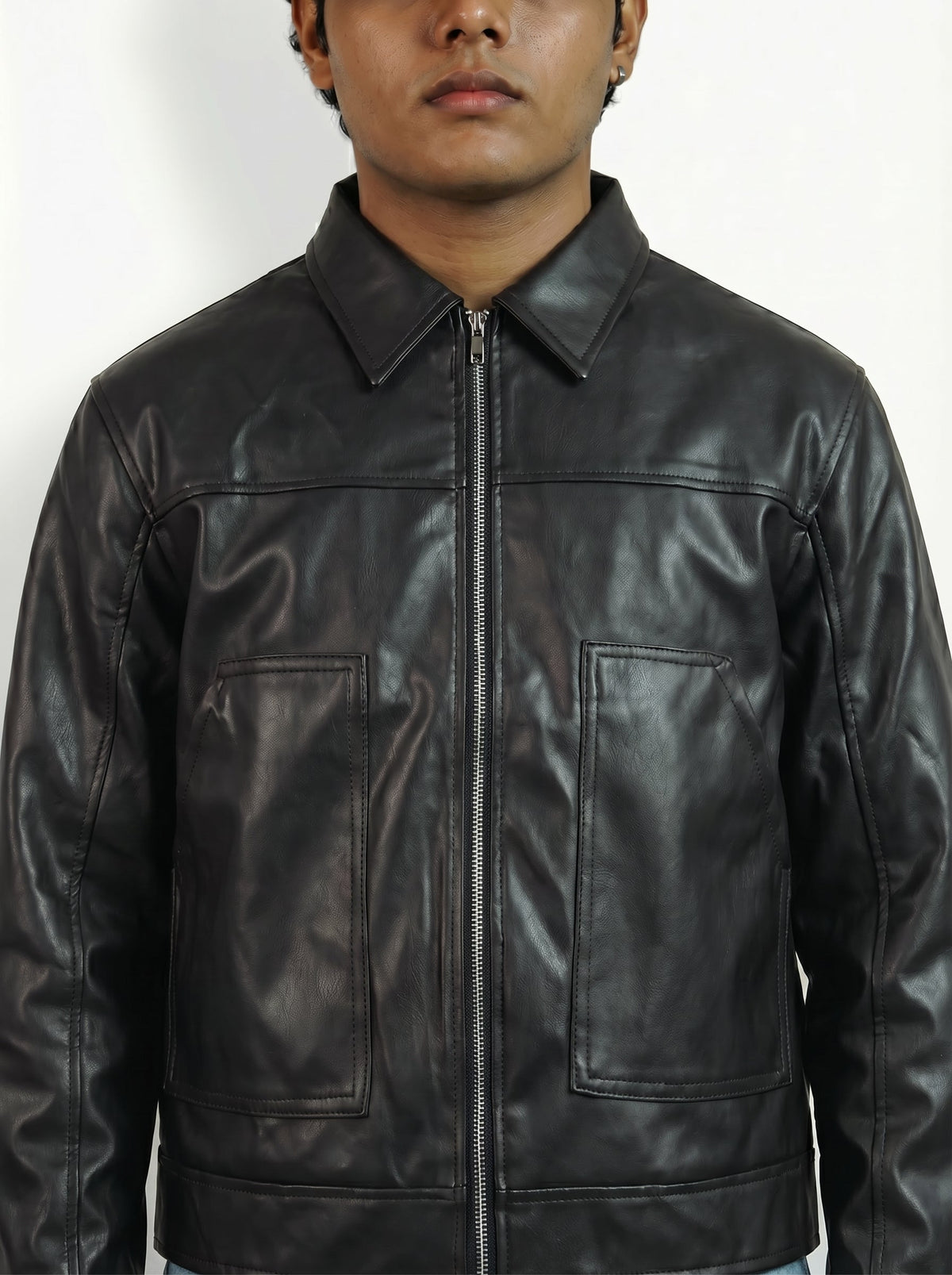 BLACK PLAIN LEATHER UNISEX LEATHER JACKET