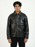 BLACK PLAIN LEATHER UNISEX LEATHER JACKET