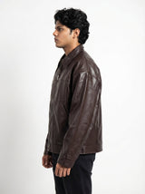 BROWN PLAIN LEATHER UNISEX LEATHER JACKET