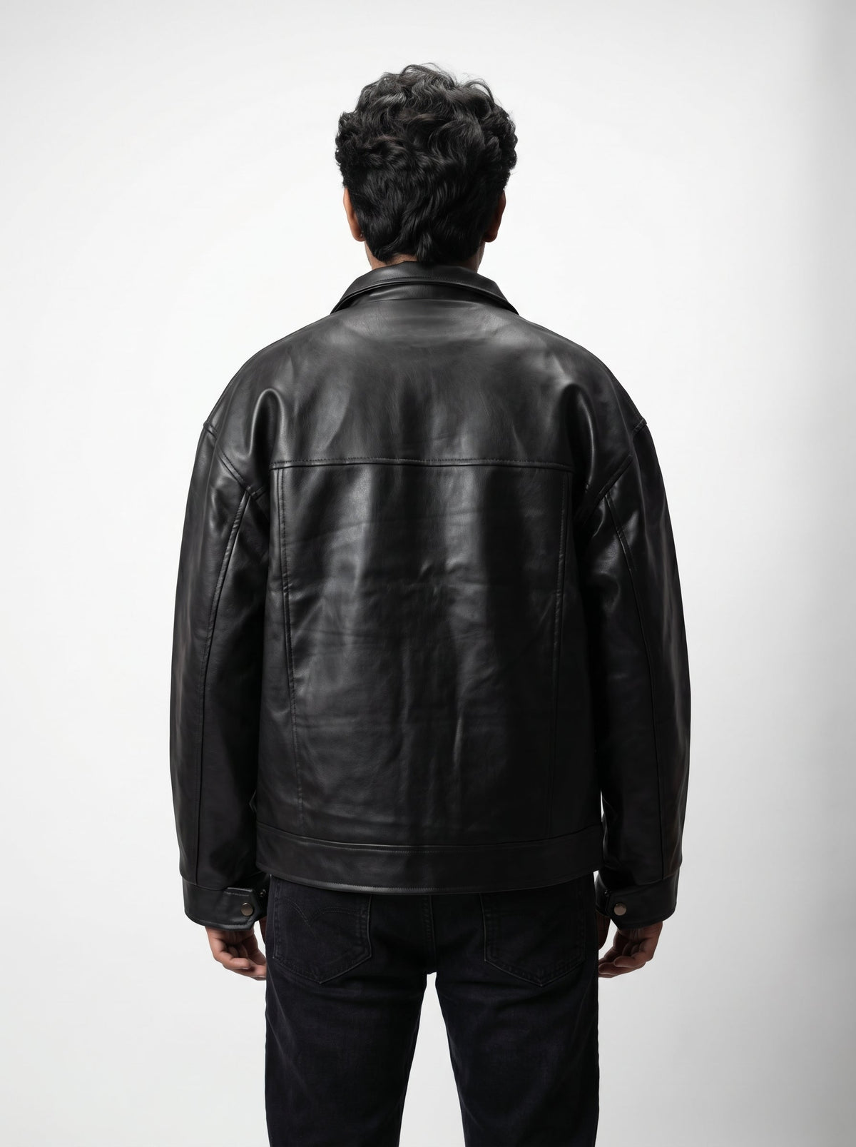 BLACK PLAIN LEATHER UNISEX LEATHER JACKET