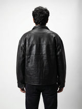 BLACK PLAIN LEATHER UNISEX LEATHER JACKET