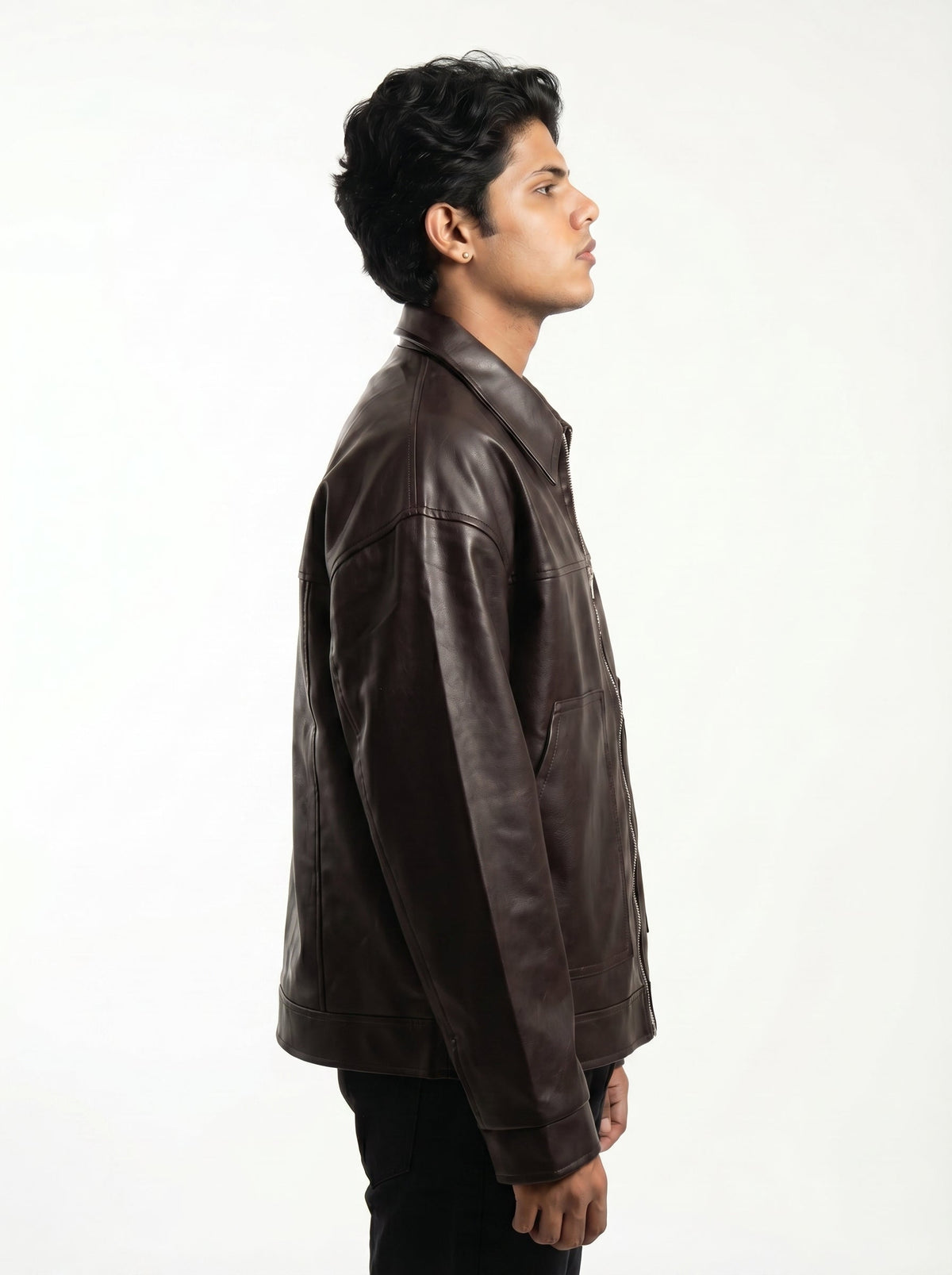 BROWN PLAIN LEATHER UNISEX LEATHER JACKET