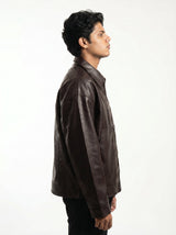 BROWN PLAIN LEATHER UNISEX LEATHER JACKET