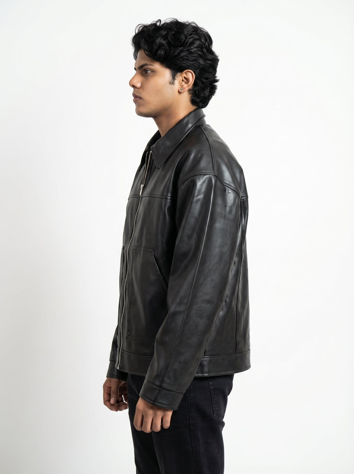 BLACK PLAIN LEATHER UNISEX LEATHER JACKET