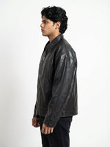 BLACK PLAIN LEATHER UNISEX LEATHER JACKET
