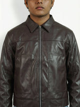 BROWN PLAIN LEATHER UNISEX LEATHER JACKET