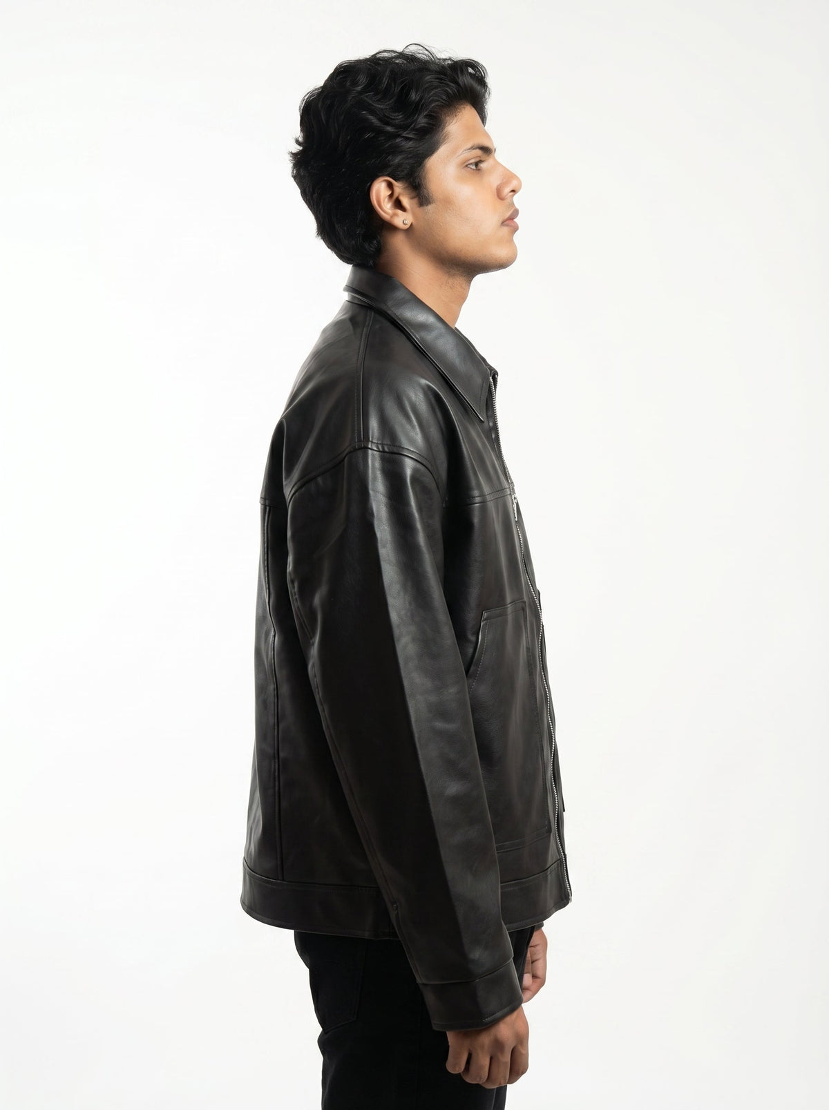 BLACK PLAIN LEATHER UNISEX LEATHER JACKET