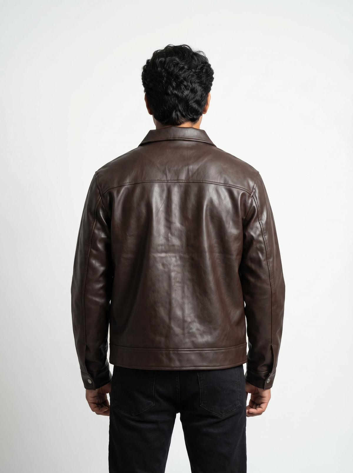 BROWN PLAIN LEATHER UNISEX LEATHER JACKET
